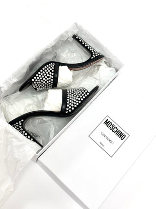 Moschino Limited Edition 85 Crystal Embellished Mules Black