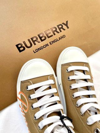 Burberry Orange High Cute Shoes with White Brand Name Logo