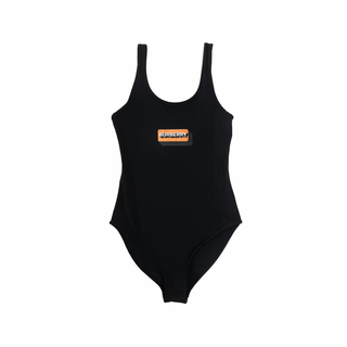 Burberry Black Swimsuit with Orange Brand Name Logo Print