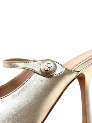 Dior Heeled Mule Gold Tone Metallic Lambskin