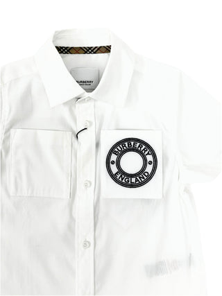 Burberry White Round Logo Classic Collar Shirt