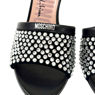 Moschino Limited Edition 85 Crystal Embellished Mules Black