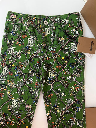 Burberry Gren Flower Print TB Logo Soft Jeans Trousers