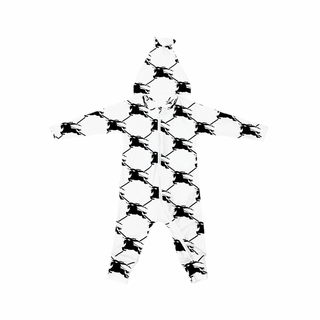 Burberry Bondsuit Onesie Set White with Black Horse Logo and Matching Hat