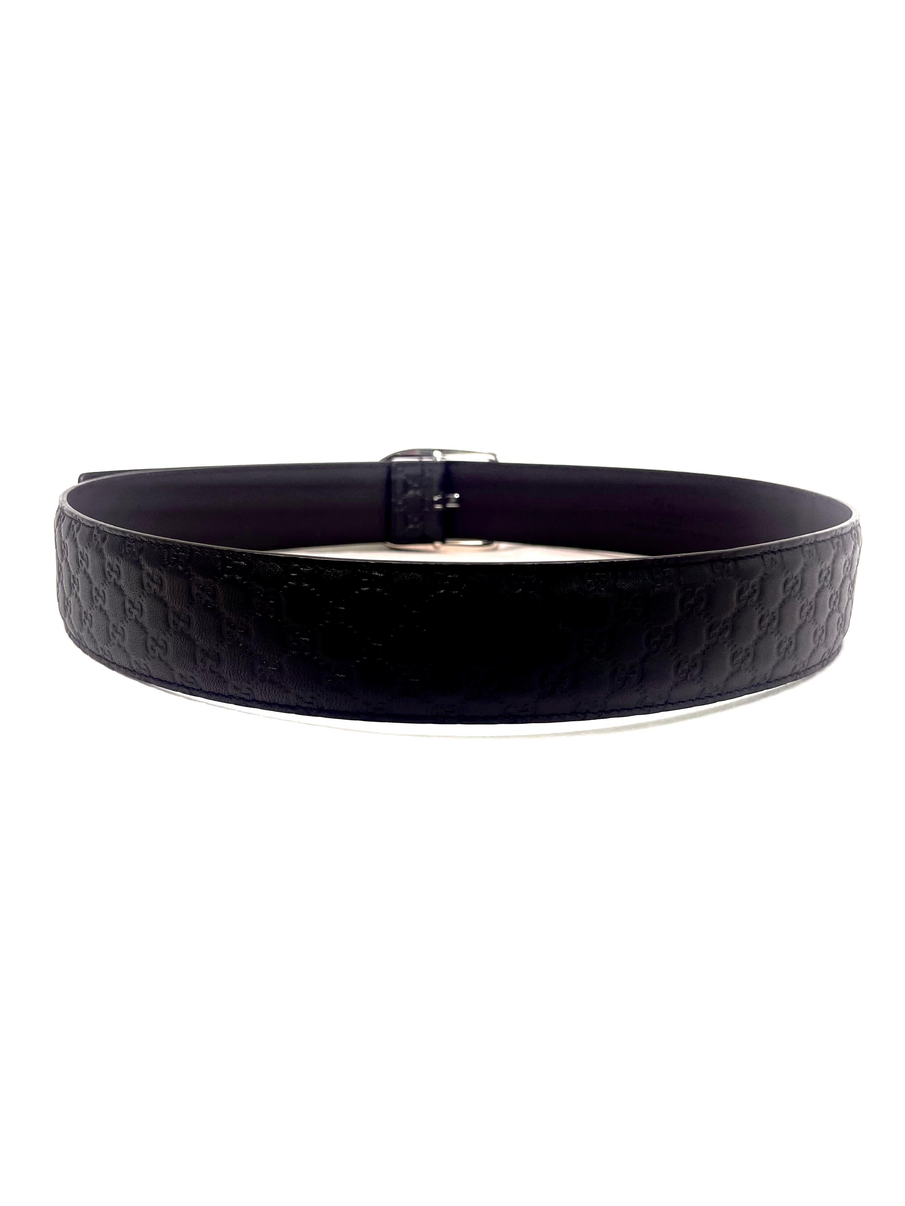 Gucci Leather Belt GG Embossed with Silver Buckle