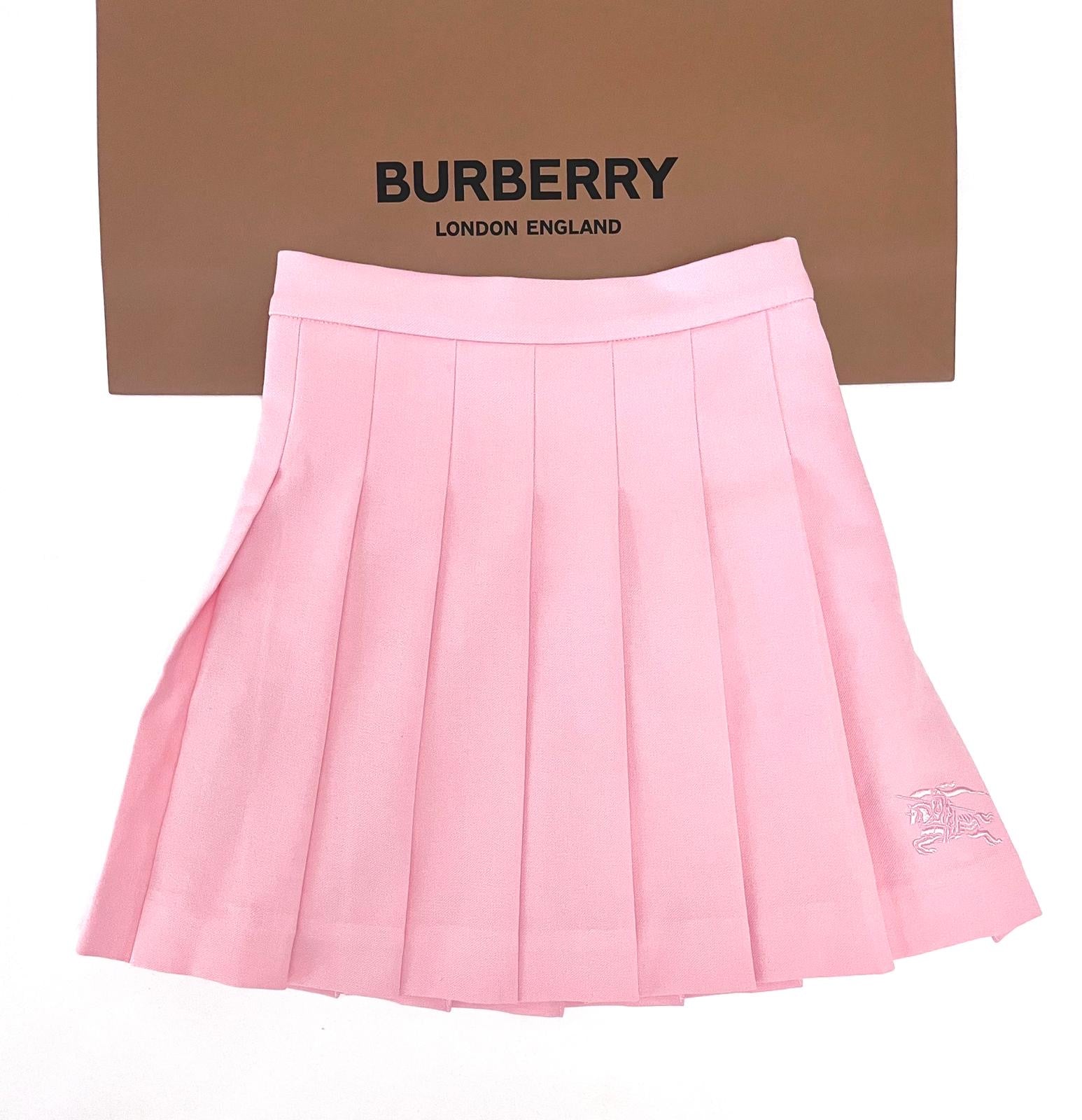 Burberry Baby Pink Plissee Skirt with Horse Embroidery