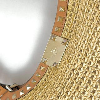 Valentino Garavani Rockstud Leather Trimmed Raffia Tote Bag Large