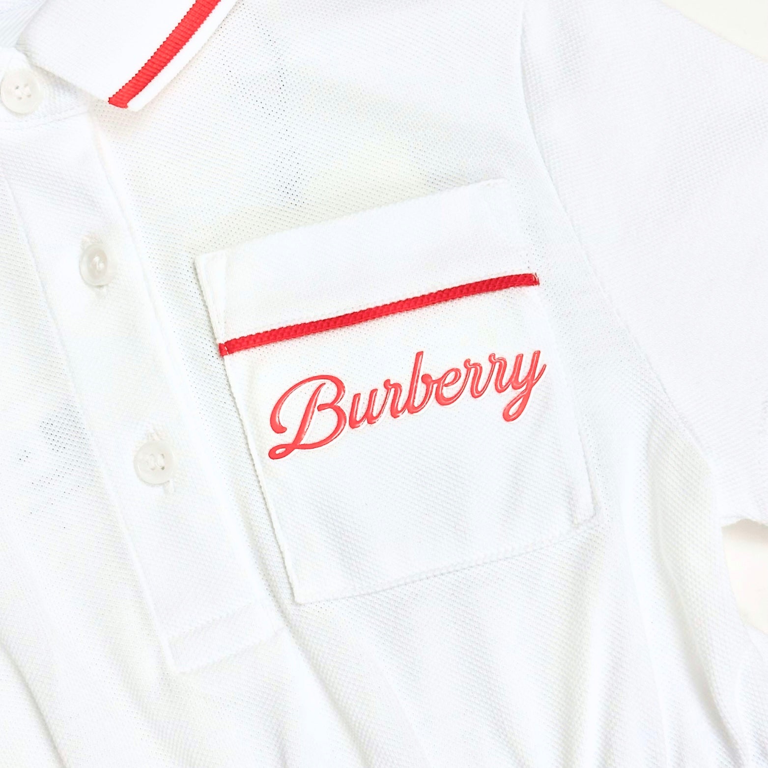 Burberry White with Red Embroidery Brand Logo Polo Dress