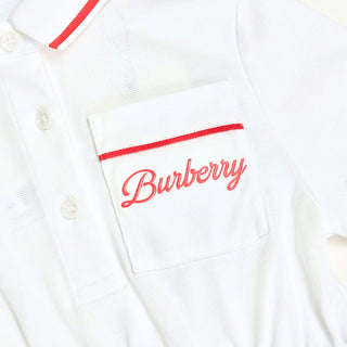 Burberry White with Red Embroidery Brand Logo Polo Dress
