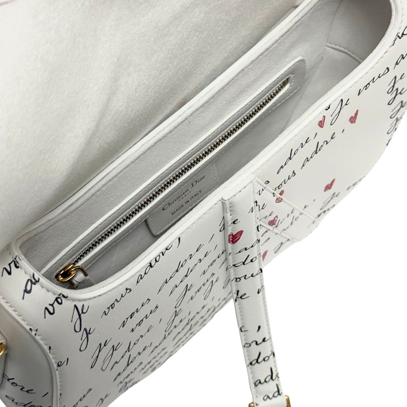 Christian Dior Heart Je Vous Adore Saddle Bag Leather White