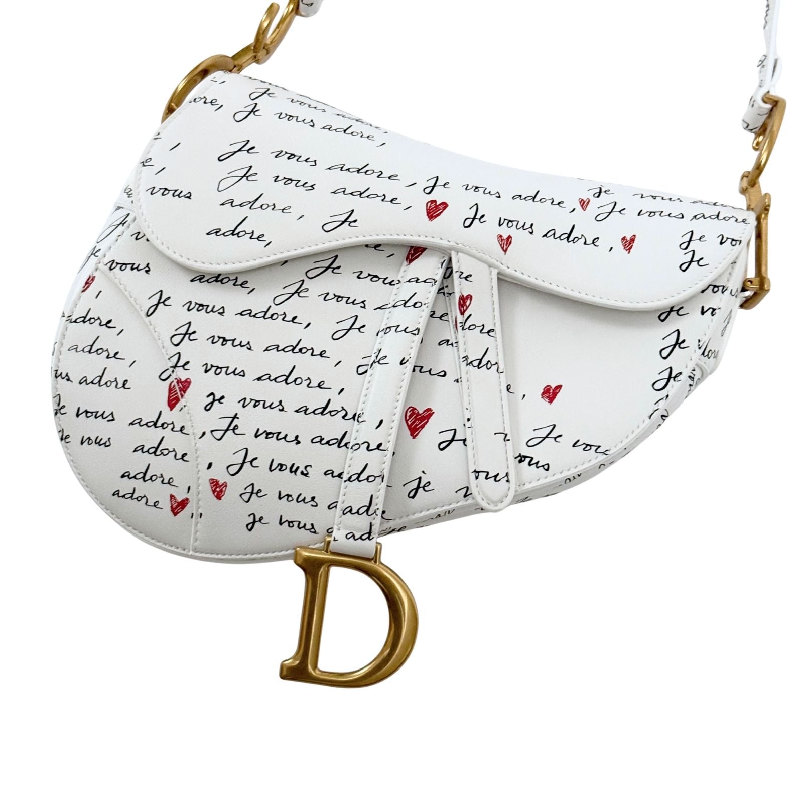 Christian Dior Heart Je Vous Adore Saddle Bag Leather White