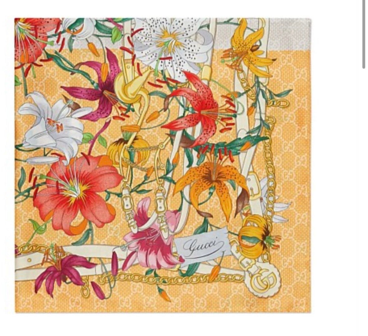 Gucci Silk Twill Flora Yellow Scarf