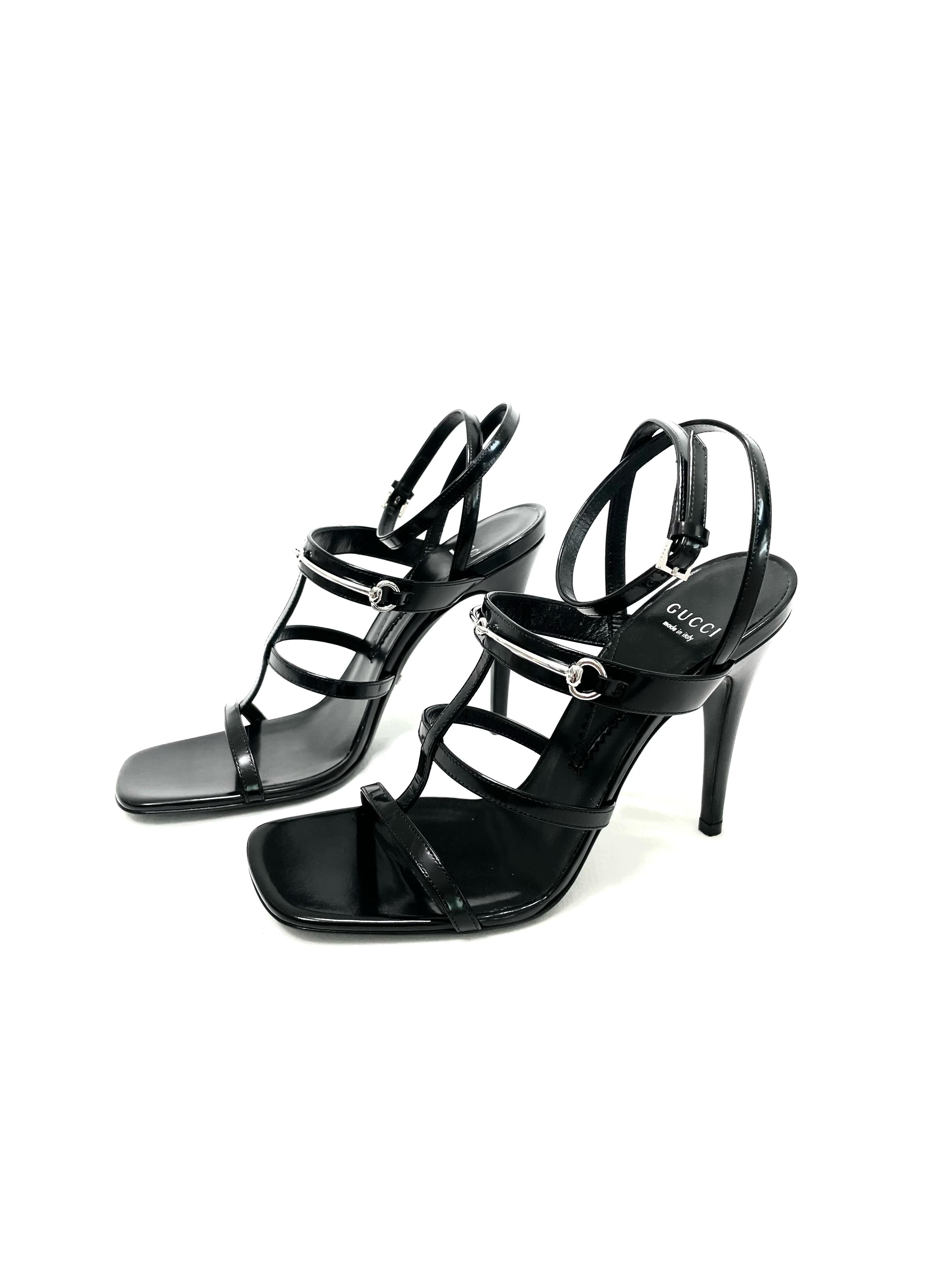 Gucci Black Horsebite Sandal Heels