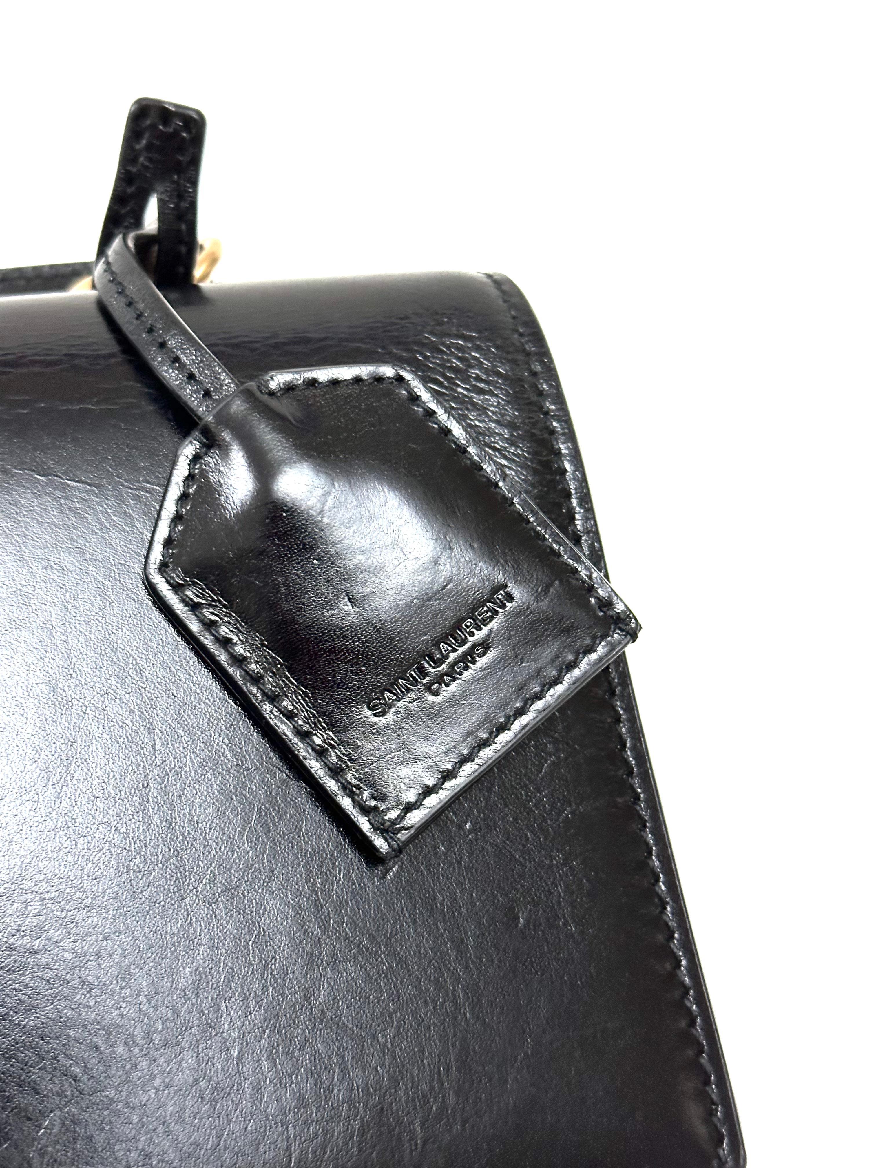Saint Laurent Sunset Black Calfskin and Brown Suede Top Handle