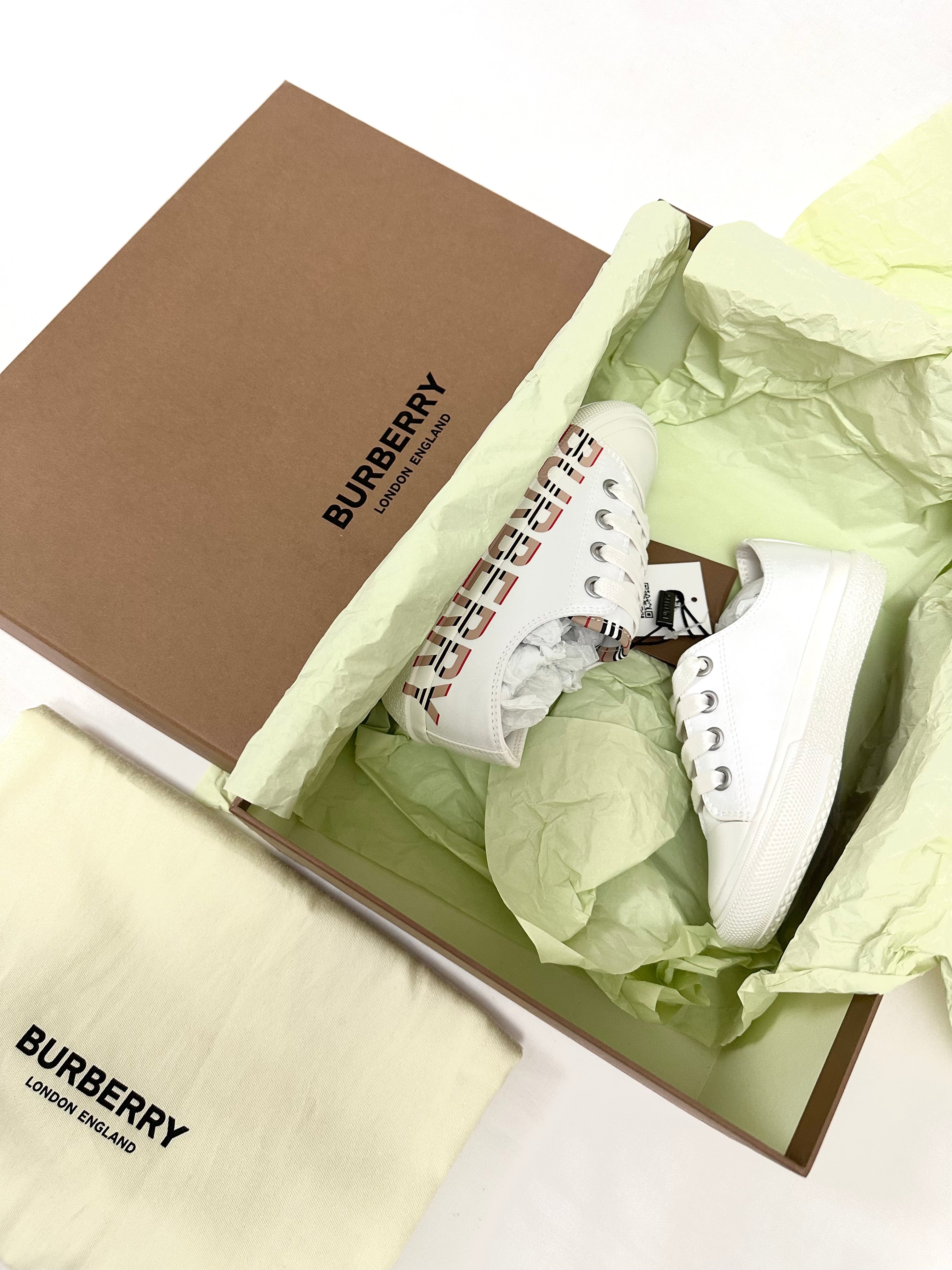 Burberry White Sneakers with Classic Colours Name Logo