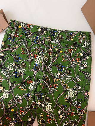 Burberry Gren Flower Print TB Logo Soft Jeans Trousers
