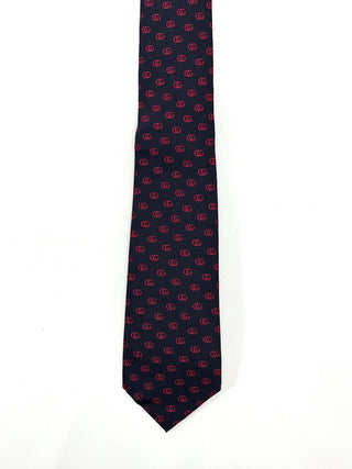 Gucci Navy with Red GG Print Silk Tie