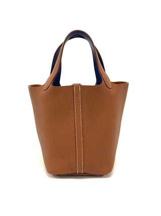 Hermes Picotin Lock 18 Eclat Swift/ Calfskin Clemence In Bi Color Gold and Blue Royal