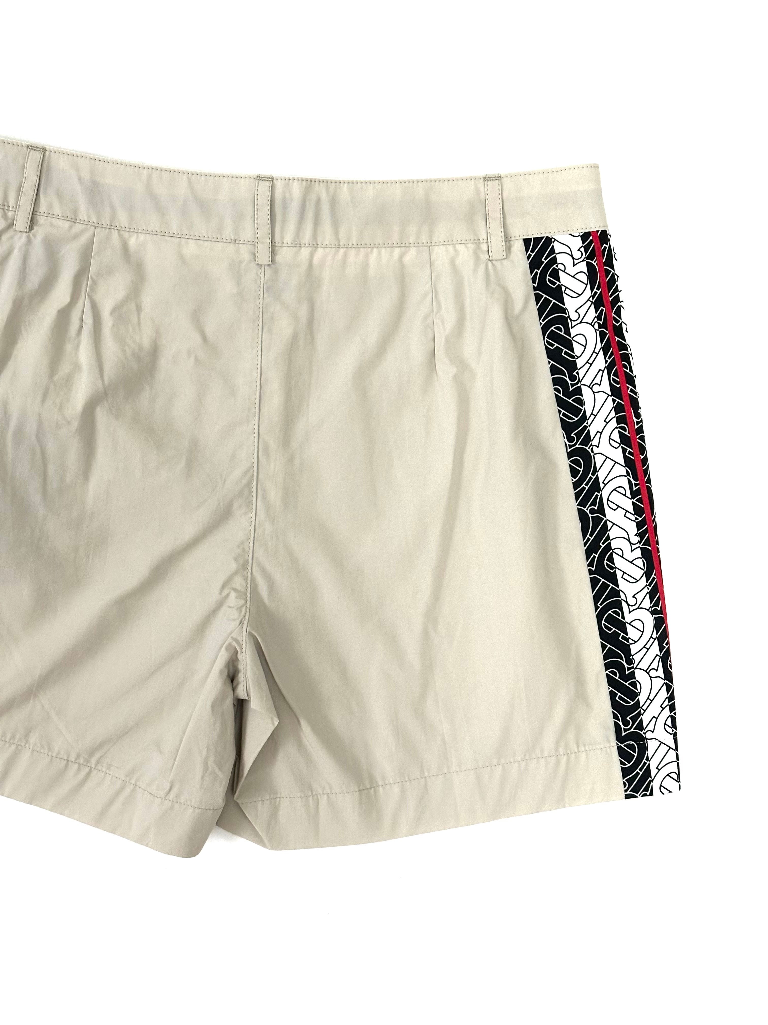 Burberry Beige Shorts with TB Logo Stripes Sides