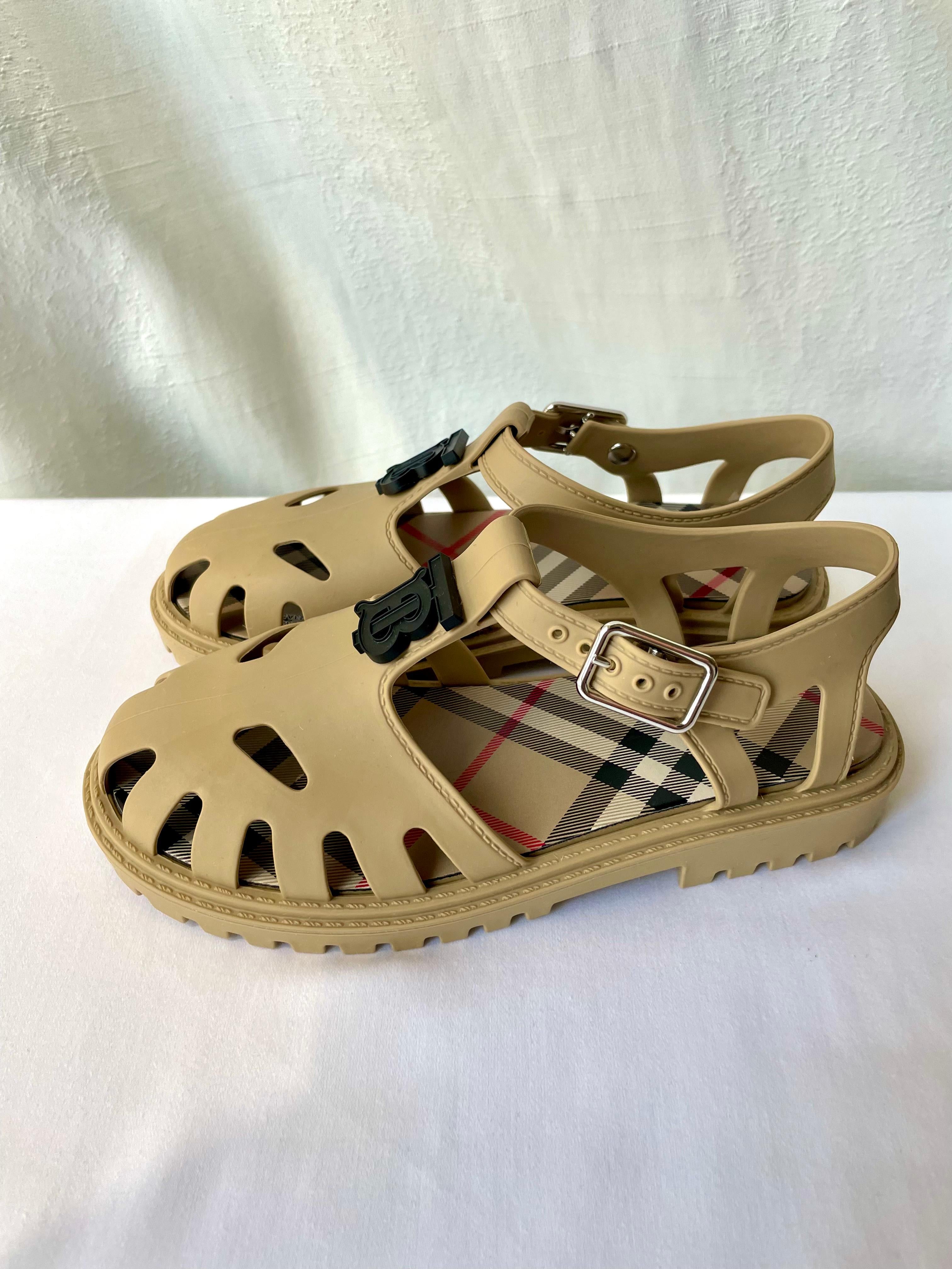 Burberry Beige Black TB Logo Jelly Shoes