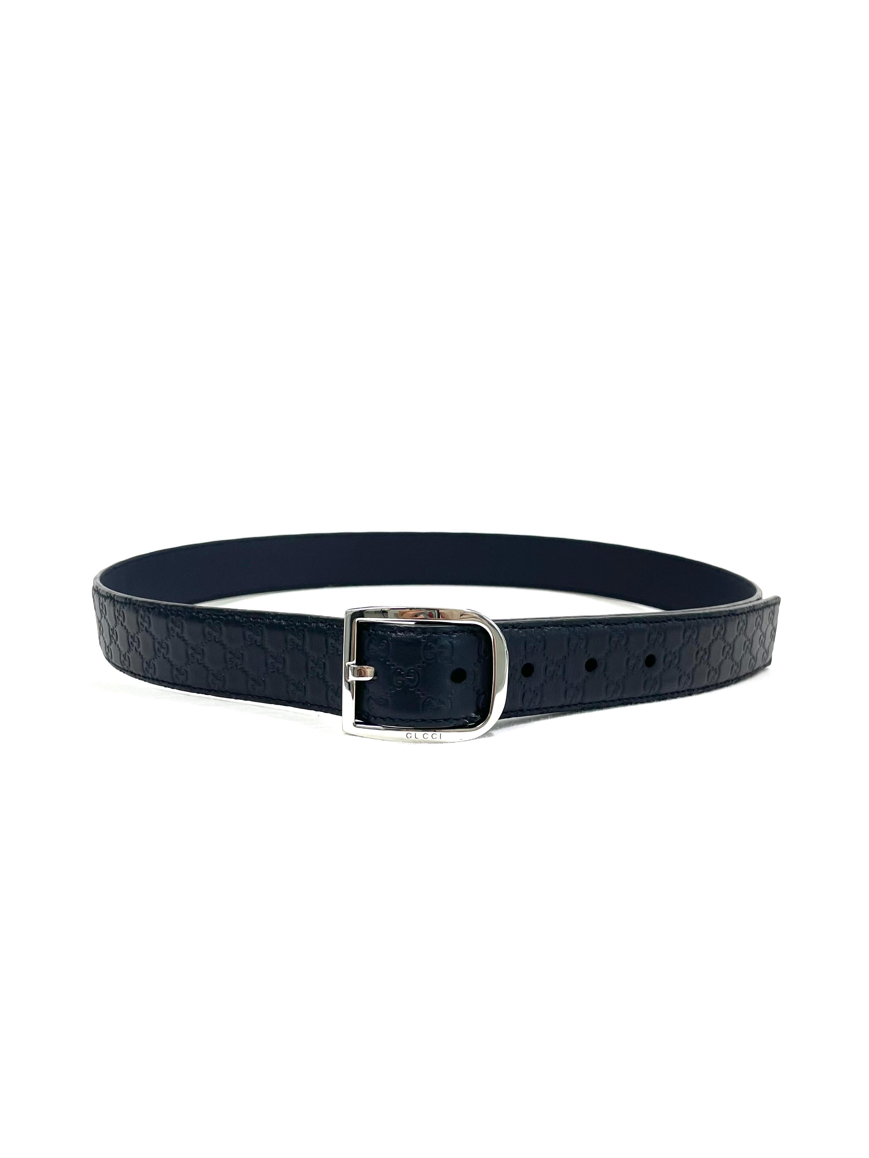 Gucci Leather Belt GG with Silver Buckle