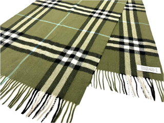 Burberry Army Green Classic Caro Cashmere Scarf