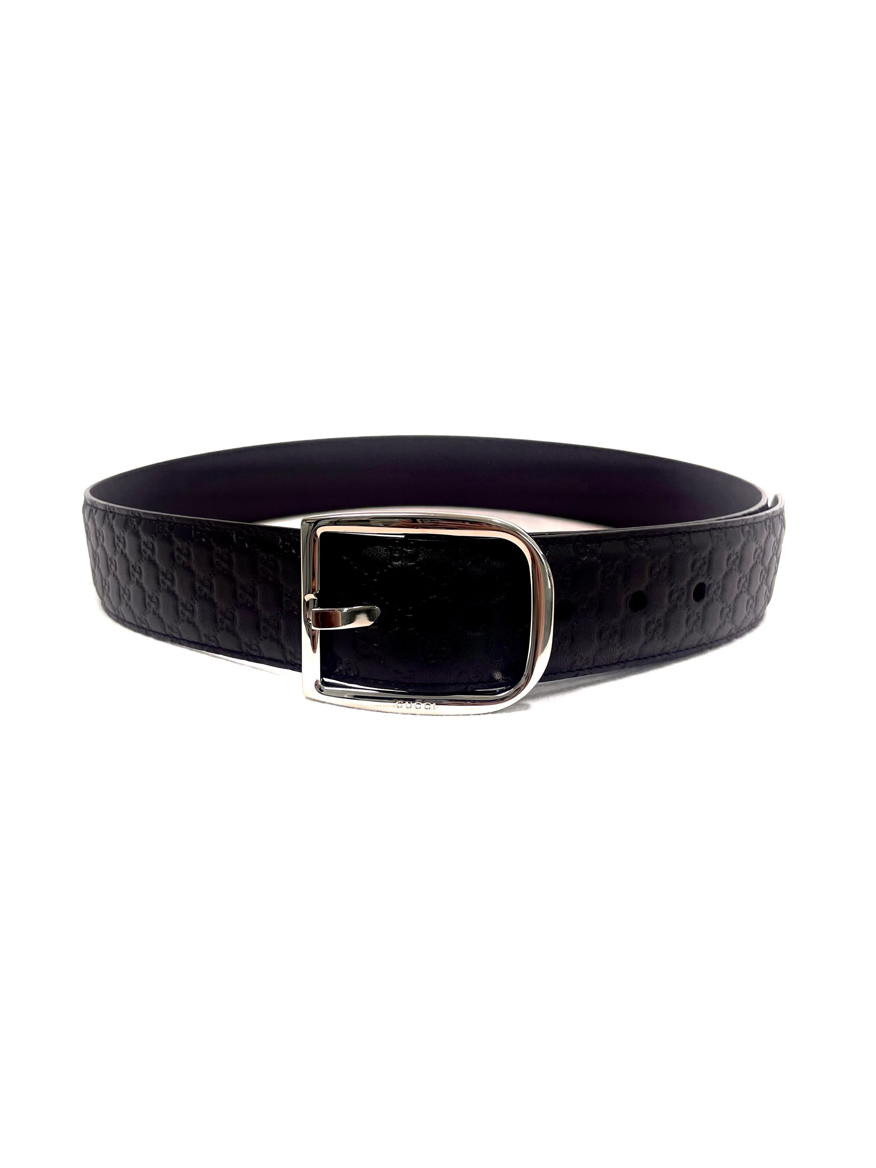 Gucci Leather Belt GG Embossed with Silver Buckle