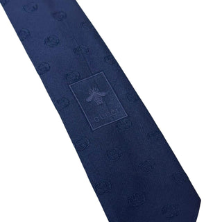 Gucci Navy With GG Print Silk Tie
