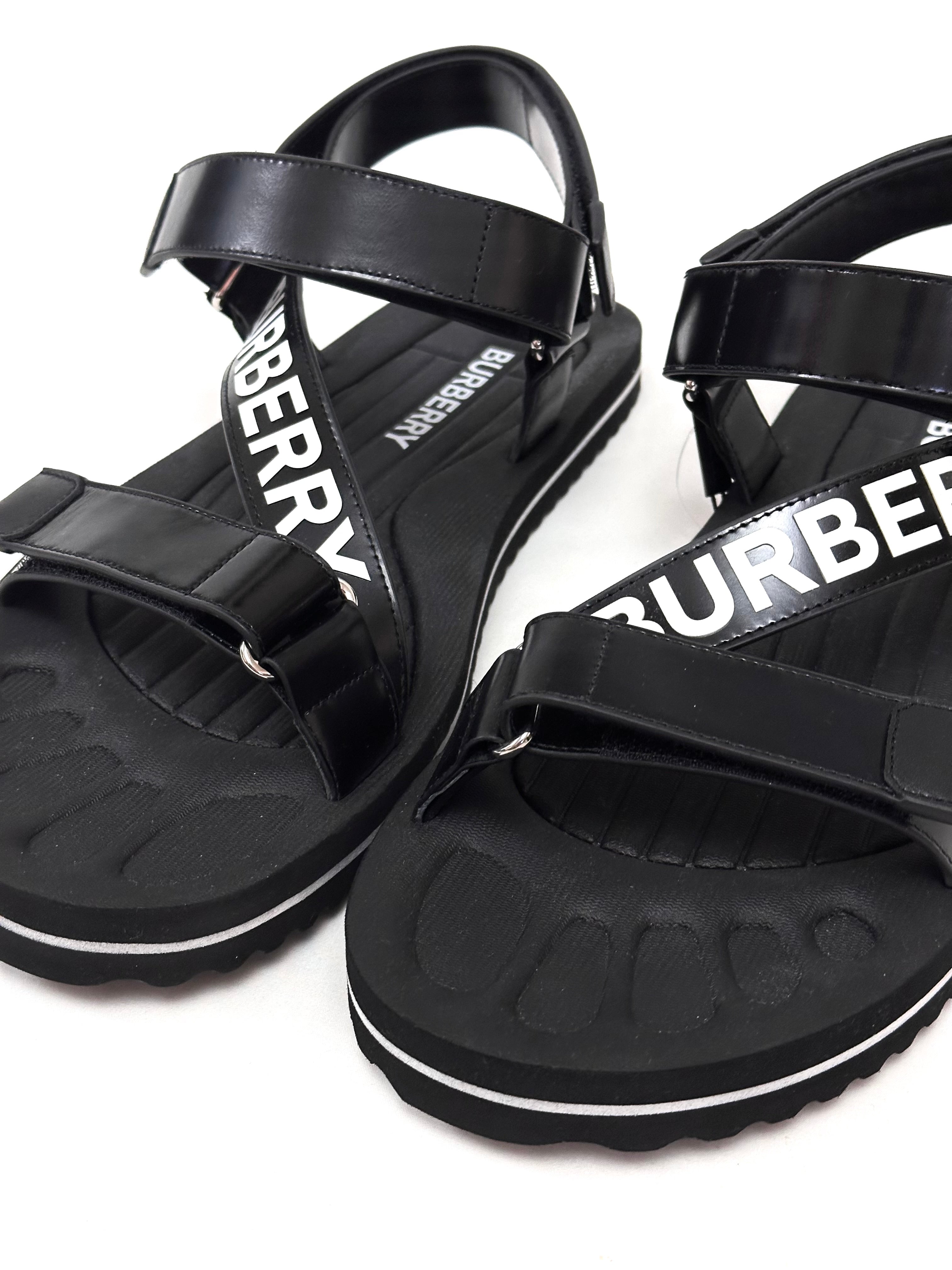 Burberry Logo Leather Sandals with Rubber Sole