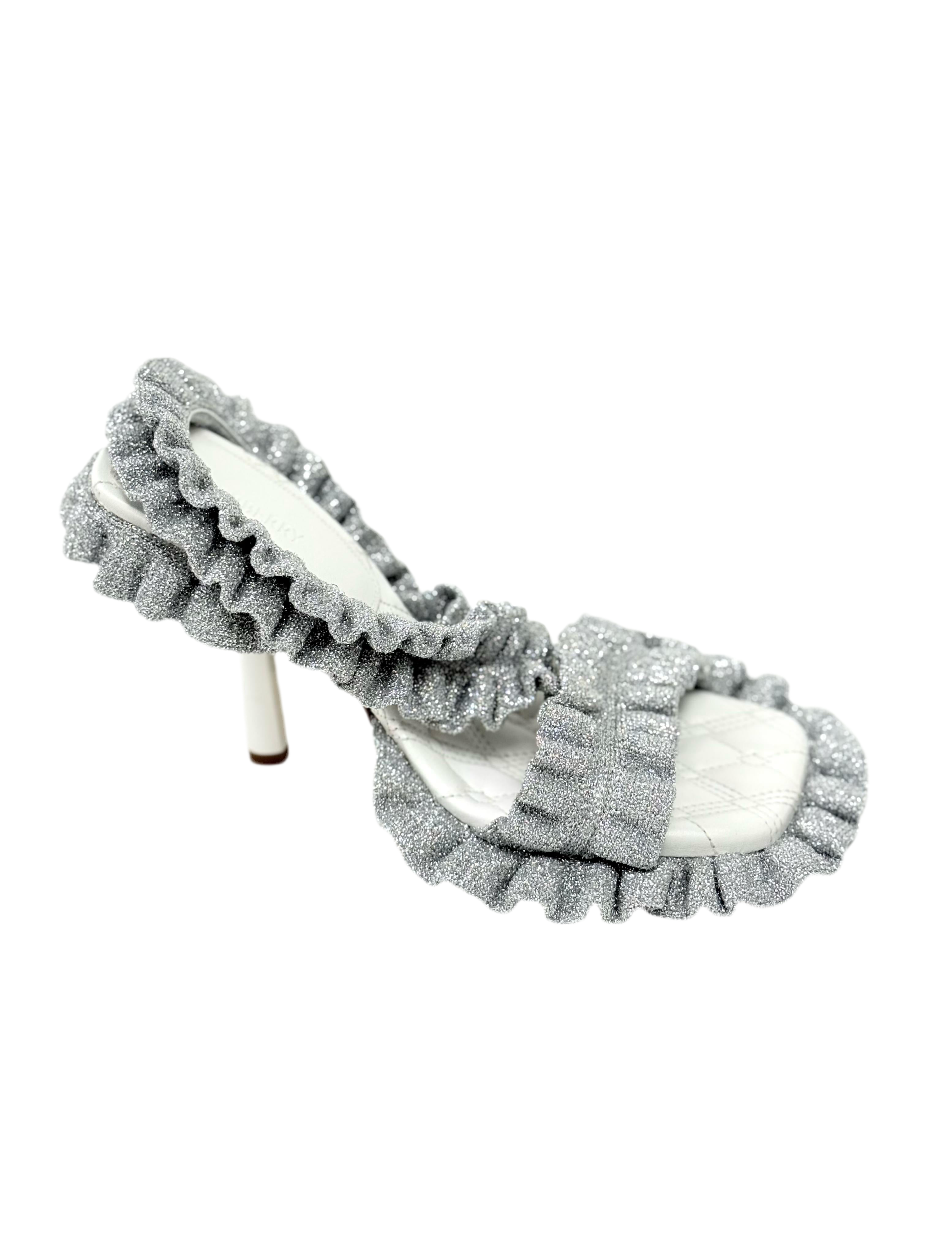 Burberry Silver Metallic Sandal Heels