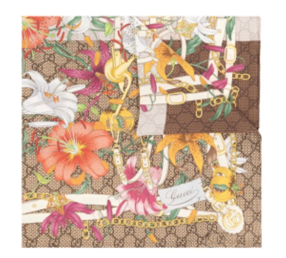 Gucci Silk Twill Flora Carre Multicolor Scarf
