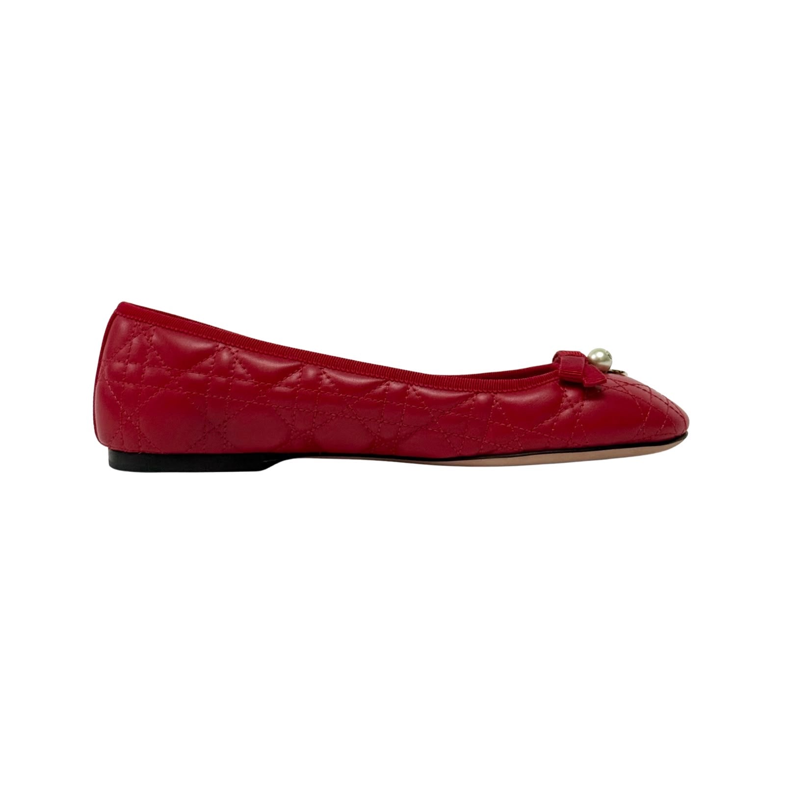 Christian Dior Red Cannage Quilted Leather Bow Ballet Flat