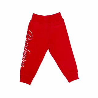 Burberry Red Unisex Jogger Pants with White Name Logo on one Leg
