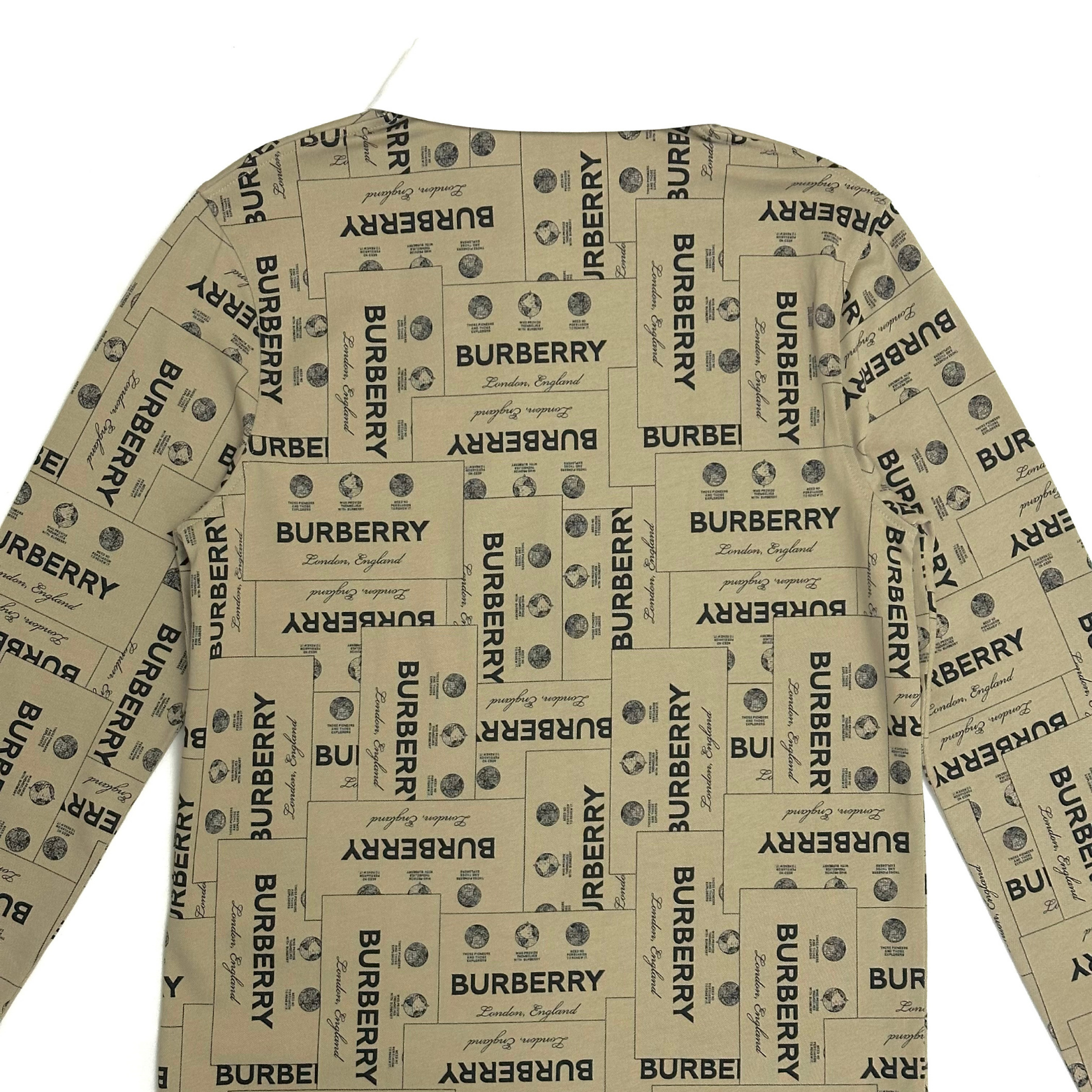 Burberry Beige White Collar Long Sleeve Polo Shirt with Brand Name Logo