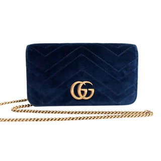 Gucci Velvet Matelasse GG Marmont Mini Bag Cobalt Blue