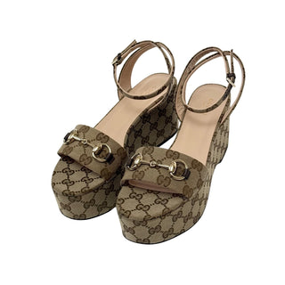 Gucci Horsebit 75 Flatform Sandals in GG Canvas