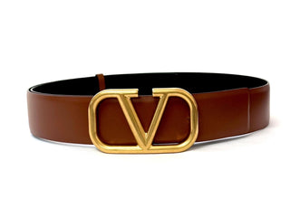 Valentino Reversible V Logo Belt in Glossy Calfskin Black/ Brown