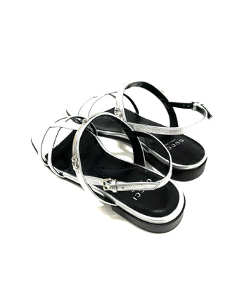 Gucci Silver Horsebite Flat Sandals