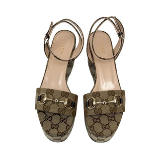 Gucci Horsebit 75 Flatform Sandals in GG Canvas