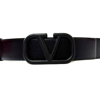 Valentino V Logo Signature Calfskin Belt Black