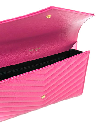 Saint Laurent Cassandre Matelasse Flap Pouch in Grain Leather Pink