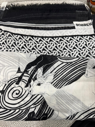 Burberry Black White TB Logo Scarf