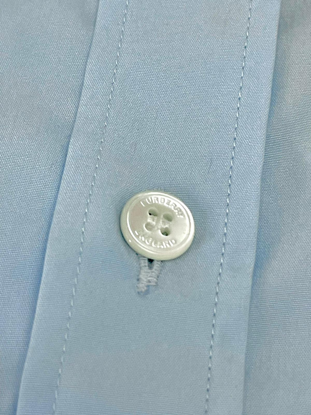 Burberry Light Blue Long Sleeve Button Shirt with Embroidered TB Logo