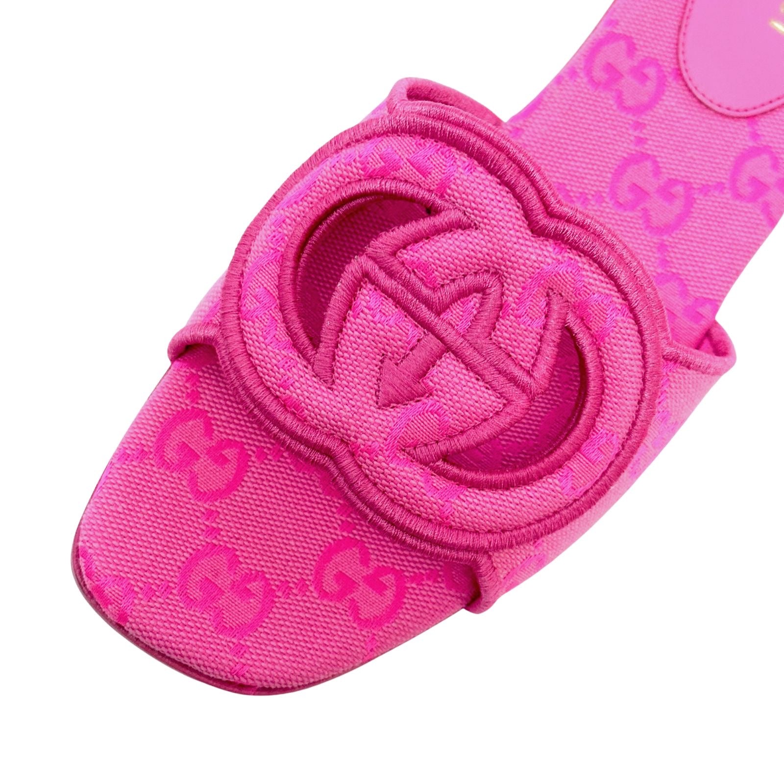Gucci Pink Interlocking G Canvas Flat Slides