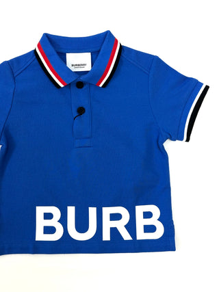 Burberry Blue White Big Name Logo Print Polo Shirt