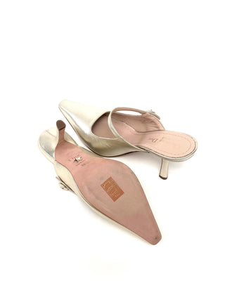 Dior Heeled Mule Gold Tone Metallic Lambskin