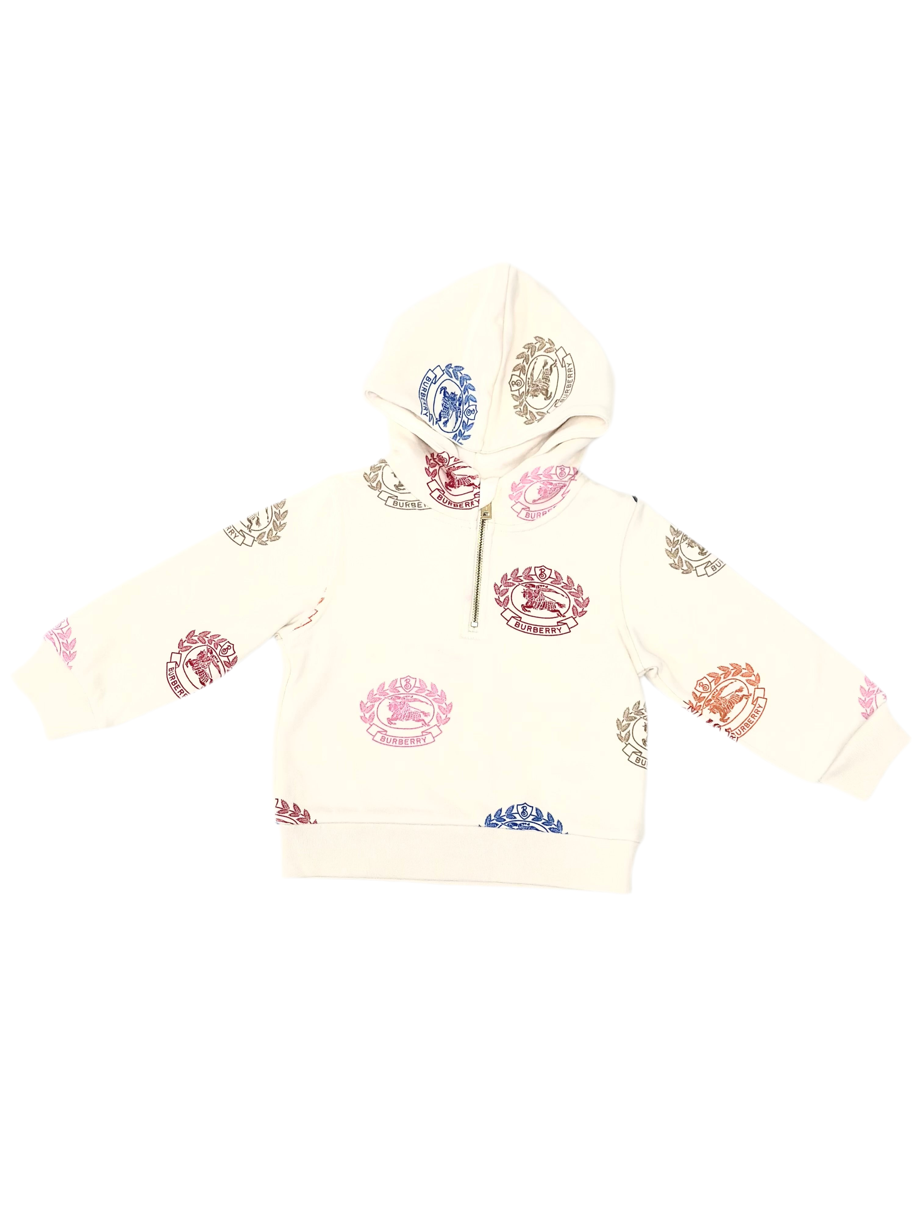 Burberry Beige Hoodie Shirt with Colourful Round Brand Name Logo