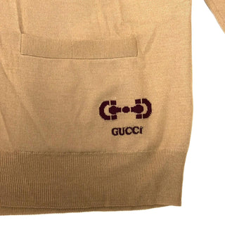 Gucci Brown Beige Cardigan with Gucci Logo