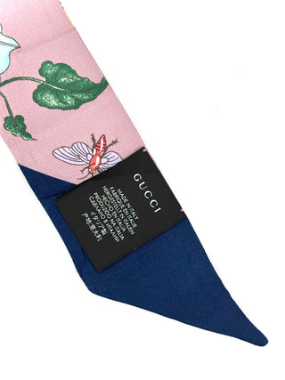 Gucci Printed Silk Twill Neck Bow/ Light Pink Navy