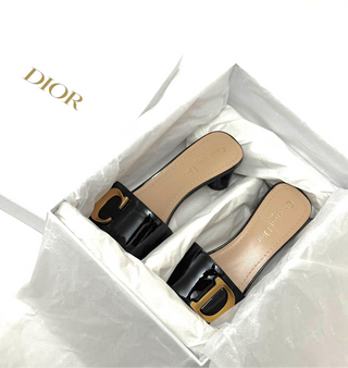 Christian Dior Heeled Slide Black Patent